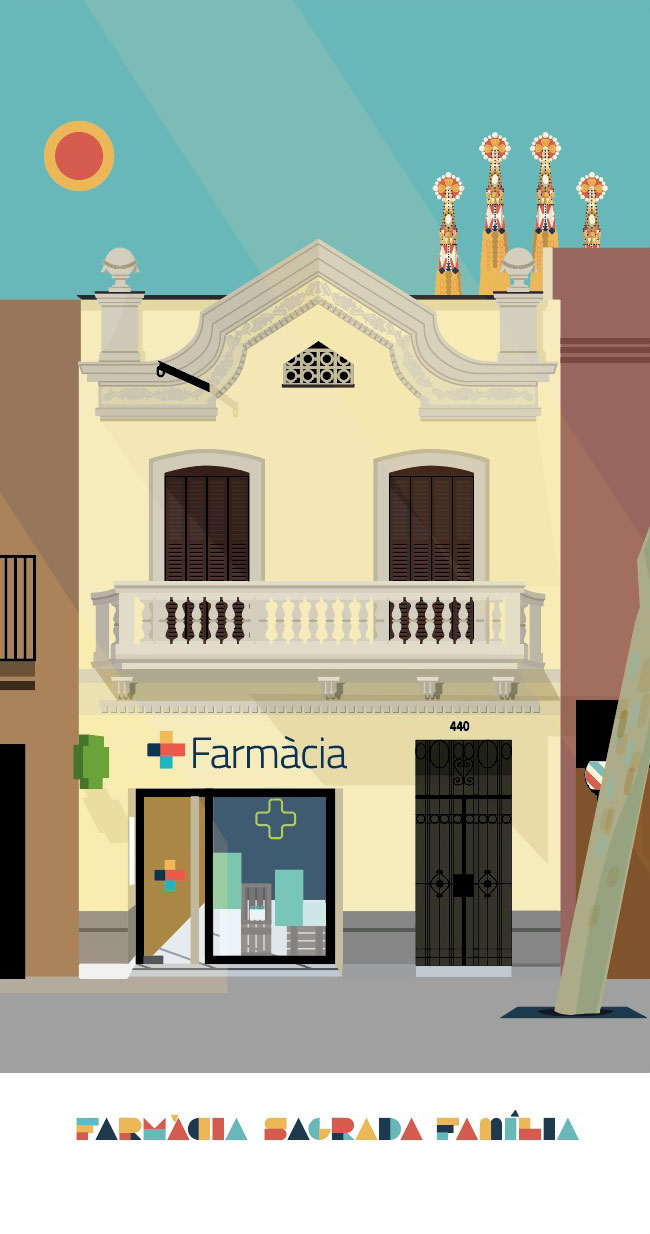 Il·lustració façana Farmàcia Sagrada Família